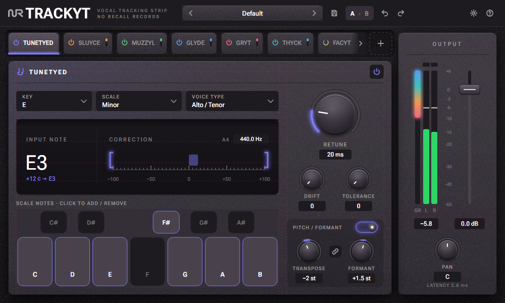 TRACKYT with the TUNETYED pitch correction module open